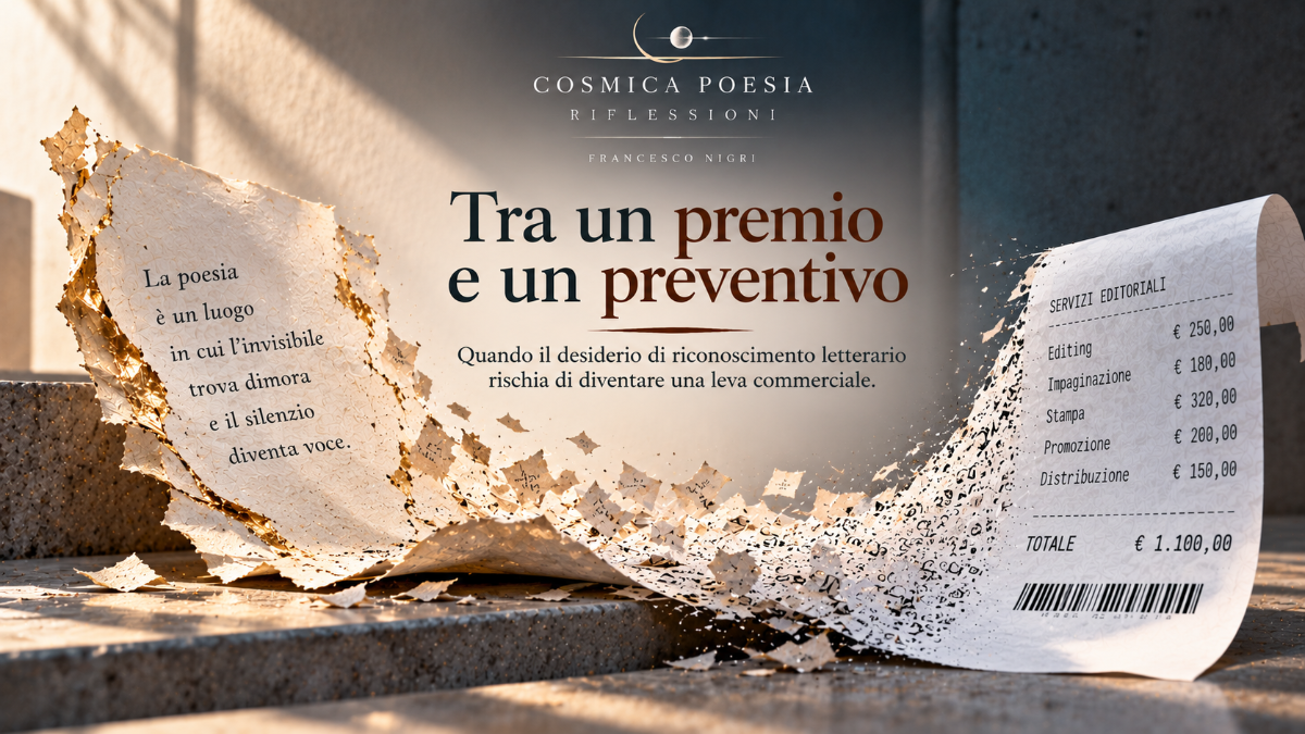 Concorsi di poesia e offerte editoriali: Francesco Nigri riflette sul confine tra riconoscimento letterario, gratificazioni e interessi commerciali.